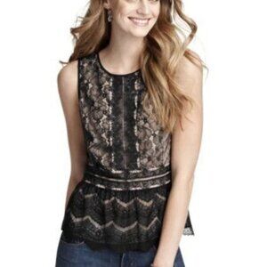 Ann Taylor LOFT Black Lace Sleeveless Tank Peplum Top Size XS